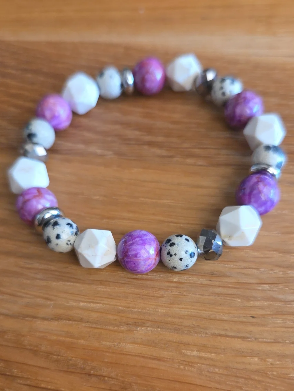 Stretch Bracelet | Pink Crazy Lace Calcite, White Turquoise & Dalmatian Jasper